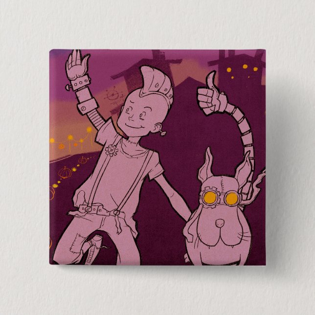 Bóton Quadrado 5.08cm 4 monstro pequenos - música da noite (Frente)