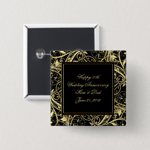 Bóton Quadrado 5.08cm 50º aniversário de casamento da Dourada Flourish