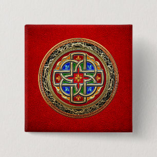 Bóton Quadrado 5.08cm [500] Cruz Celta [Dourado+Enamel]