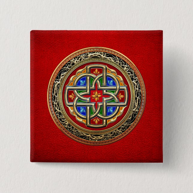 Bóton Quadrado 5.08cm [500] Cruz Celta [Dourado+Enamel] (Frente)