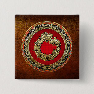 Bóton Quadrado 5.08cm [500] Deus Serpente Quetzalcoatl [Dourado]