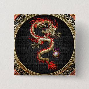 Bóton Quadrado 5.08cm [500] Dragão chinês Ouro Fucanglong