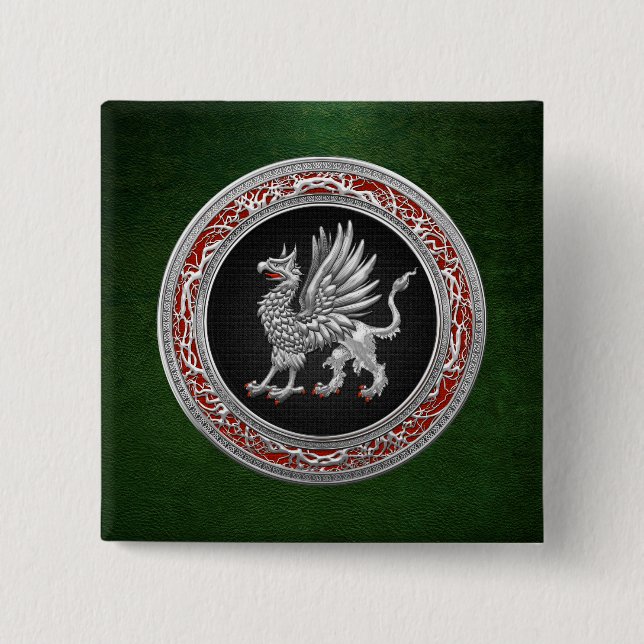 Bóton Quadrado 5.08cm [500] Griffin prateado sagrado (Frente)