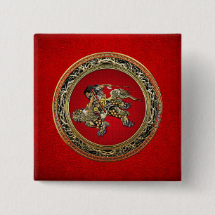 Bóton Quadrado 5.08cm [500] Hokusai - Shoki Riding Shishi Lion