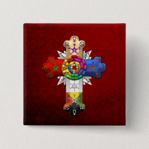 Bóton Quadrado 5.08cm [500] Rosy Cross (Rosa Croix)