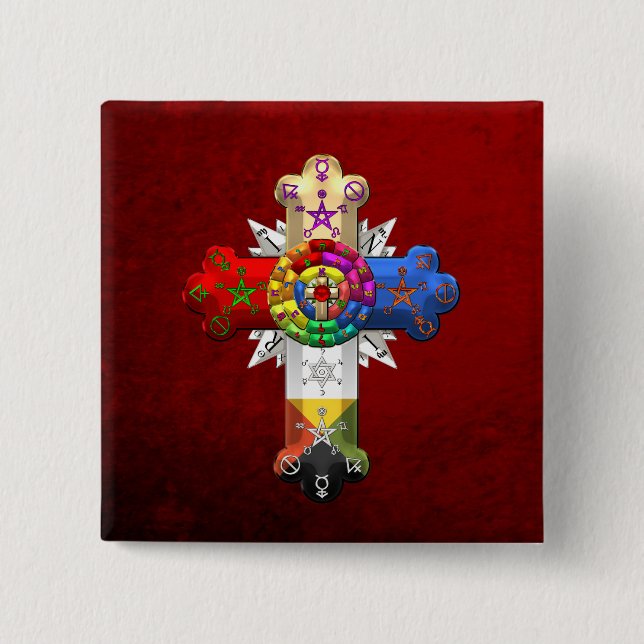 Bóton Quadrado 5.08cm [500] Rosy Cross (Rosa Croix) (Frente)