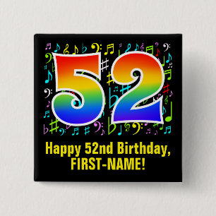 Bóton Quadrado 5.08cm 52º Aniversário: Símbolos Musicais Coloridos, R