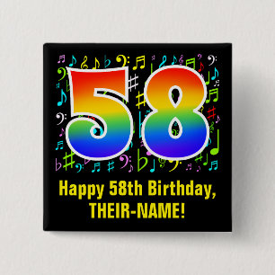 Bóton Quadrado 5.08cm 58.o aniversário: Símbolos Musicais Coloridos, R