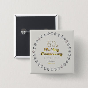 Bóton Quadrado 5.08cm 60º aniversário de casamento em Diamond Typograf