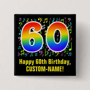 Bóton Quadrado 5.08cm 60º aniversário: Símbolos Musicais Coloridos, R