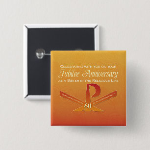 Bóton Quadrado 5.08cm 60th Jubilee Anniversary Nun Pax Cross, Orange