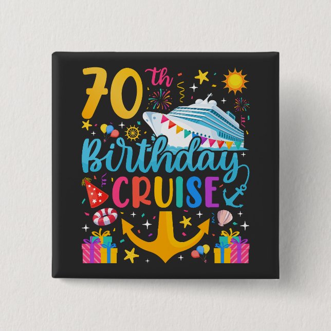 Bóton Quadrado 5.08cm 70 Birthday Cruise B-Day Party Square (Frente)