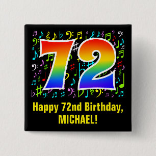 Bóton Quadrado 5.08cm 72º Aniversário: Símbolos Musicais Coloridos, Rain