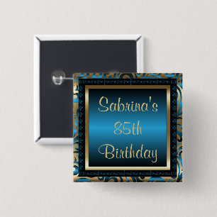 Bóton Quadrado 5.08cm 85th Texto da festa de aniversário DIY azul e