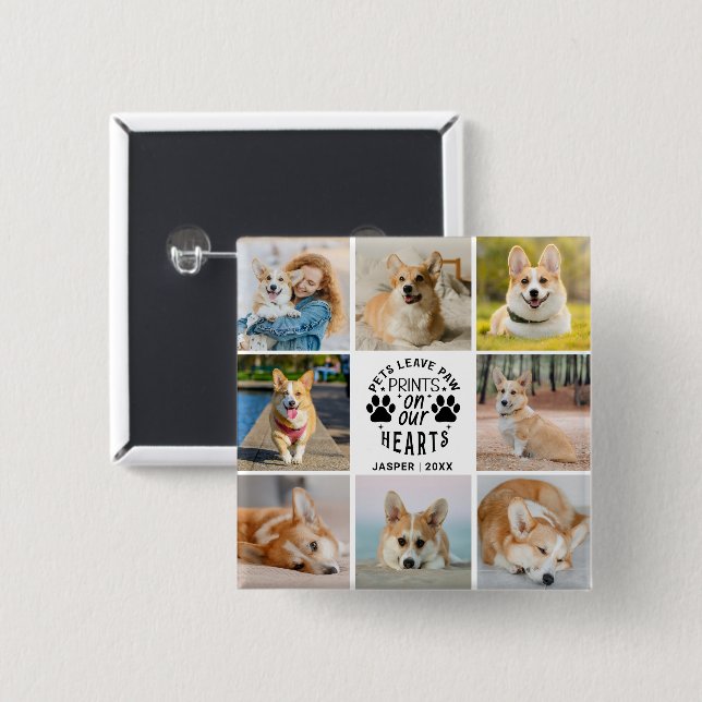 Bóton Quadrado 5.08cm 8 Foto Collage Pet Memorial (Frente & Verso)
