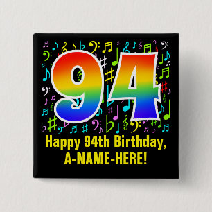 Bóton Quadrado 5.08cm 94.o aniversário: Símbolos Musicais Coloridos, R
