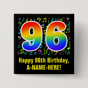 Bóton Quadrado 5.08cm 96.o aniversário: Símbolos Musicais Coloridos, R