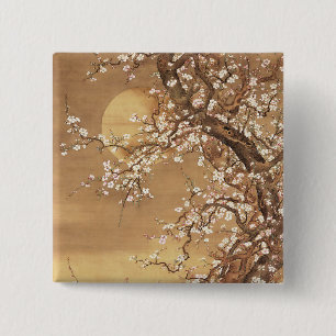 Bóton Quadrado 5.08cm A ameixa japonesa floresce à lua