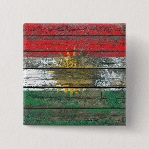 Bóton Quadrado 5.08cm A bandeira curdo na madeira áspera embarca o