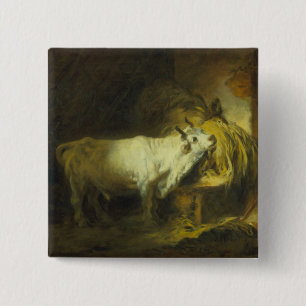 Bóton Quadrado 5.08cm A Bull branca no estável (óleo em canvas)
