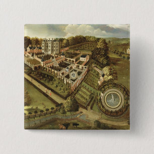 Bóton Quadrado 5.08cm A casa e o jardim de Llanerch Salão, Denbighshir