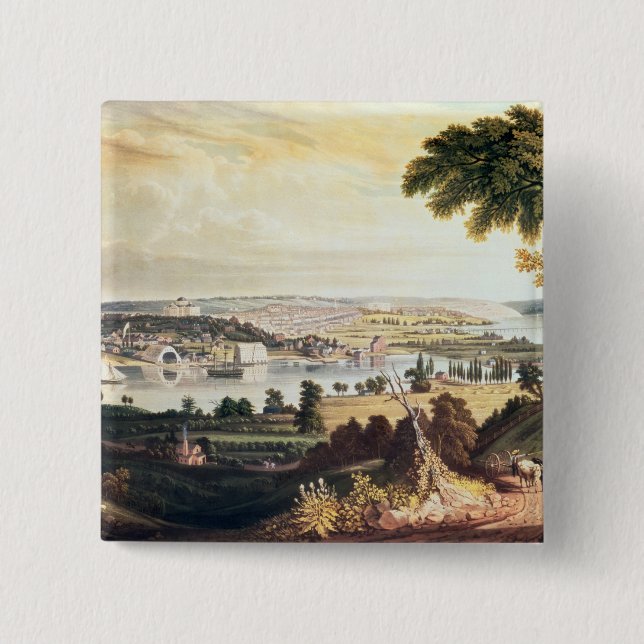 Bóton Quadrado 5.08cm A cidade de Washington além do marinho (Frente)