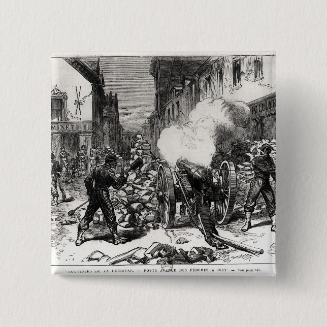 Bóton Quadrado 5.08cm A comuna de Paris: Uma barricada em Issy (Frente)