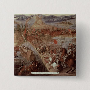Bóton Quadrado 5.08cm A conquista de Tenochtitlan