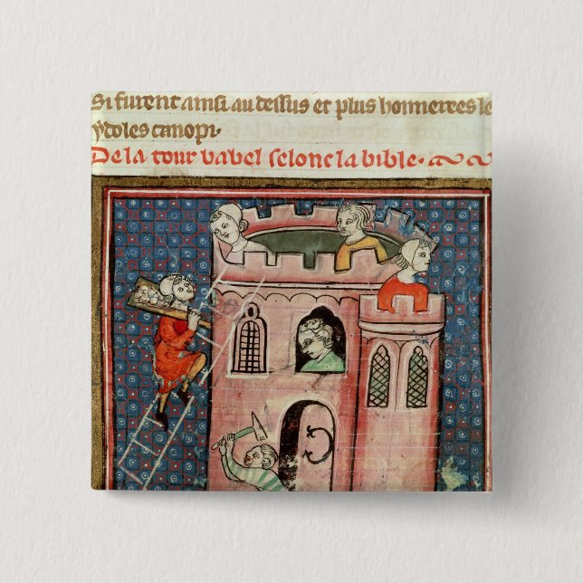 Bóton Quadrado 5.08cm A construção da torre de Babel (Frente)