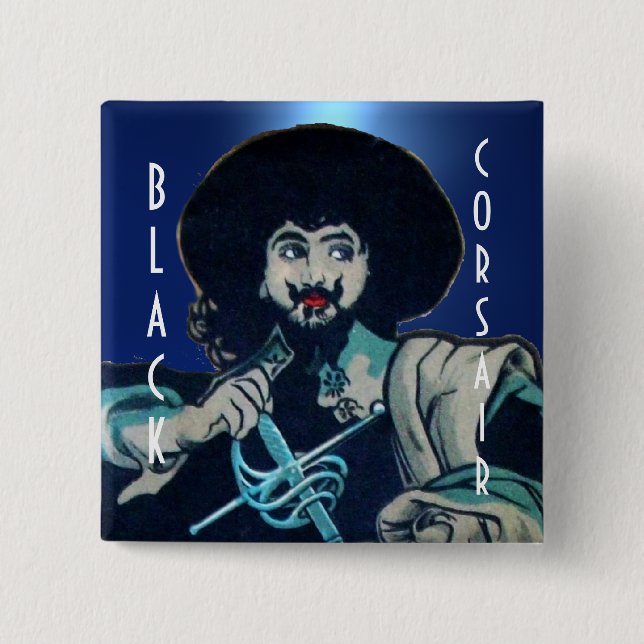 Bóton Quadrado 5.08cm A cor azul da joia preta (Frente)
