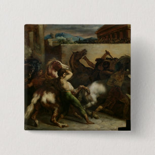 Bóton Quadrado 5.08cm A corrida de cavalos selvagem em Roma, c.1817