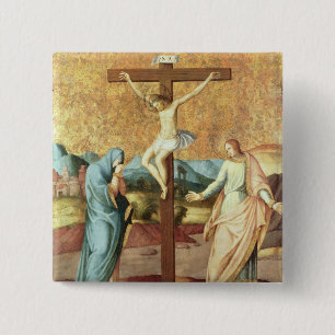 Bóton Quadrado 5.08cm A crucificação com o Virgin e o St John o Ev