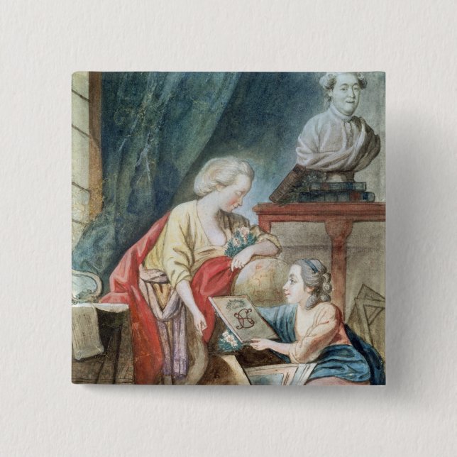 Bóton Quadrado 5.08cm A família de Necker em 1780 (Frente)