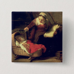 Bóton Quadrado 5.08cm A família santamente, c.1645