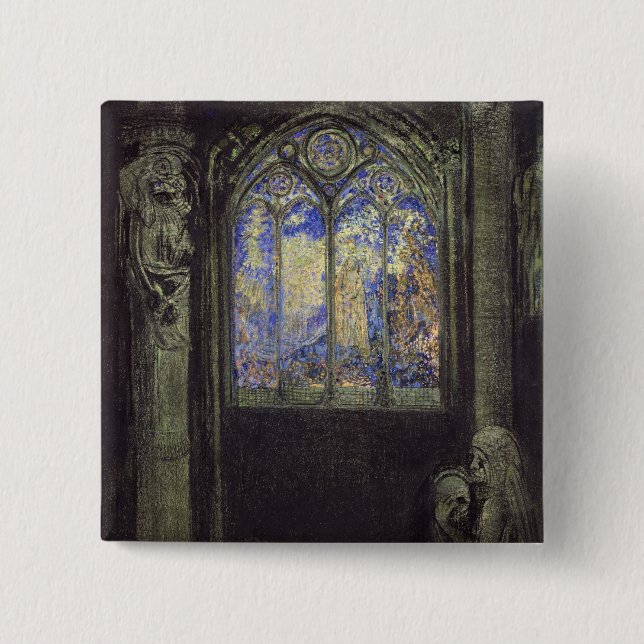 Bóton Quadrado 5.08cm A janela de vitral, 1904 (Frente)
