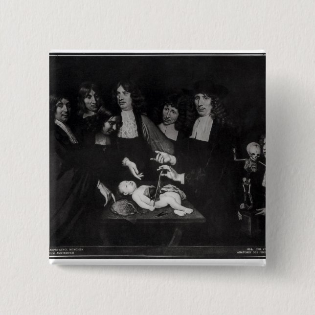 Bóton Quadrado 5.08cm A lição da anatomia do professor Frederik (Frente)