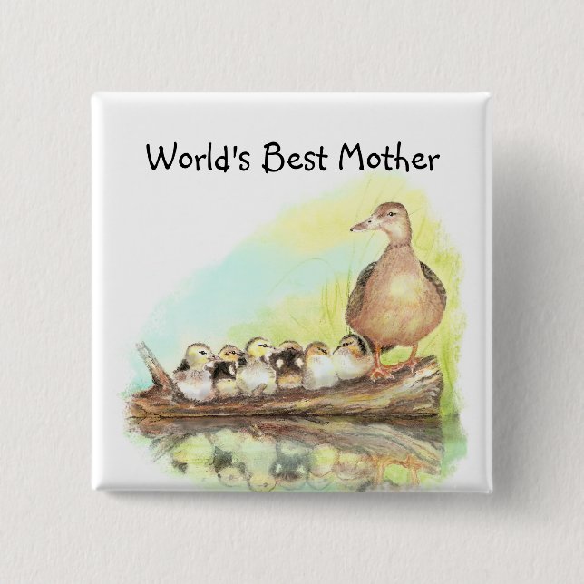 Bóton Quadrado 5.08cm A melhor mãe do mundo com pata e patos (Frente)