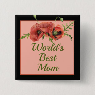 Bóton Quadrado 5.08cm A Melhor Mãe do Mundo Floral bonito