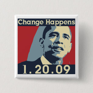 Bóton Quadrado 5.08cm A mudança de Obama acontece botão