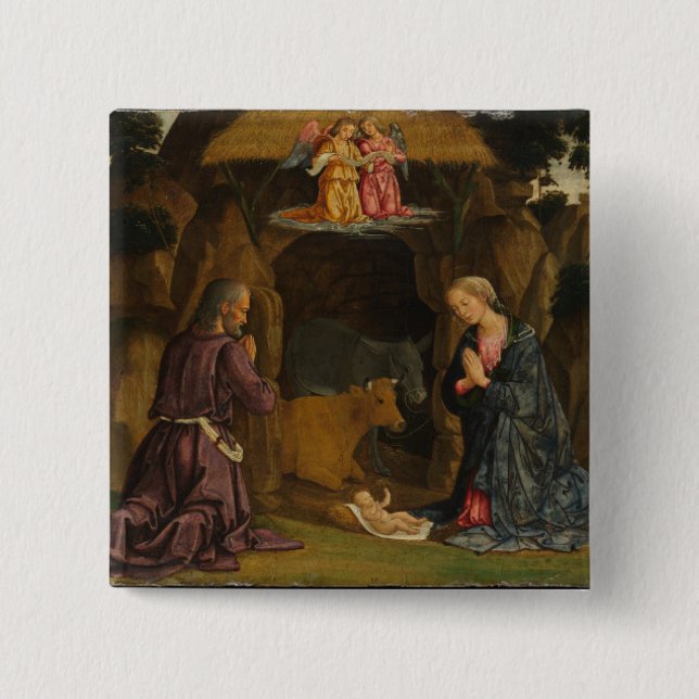 Bóton Quadrado 5.08cm A natividade, 1480s (Frente)