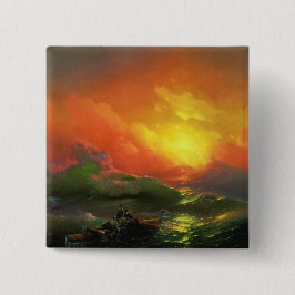 Bóton Quadrado 5.08cm A Nona Onda (Mar de Tempestade com Sunset Vermelho