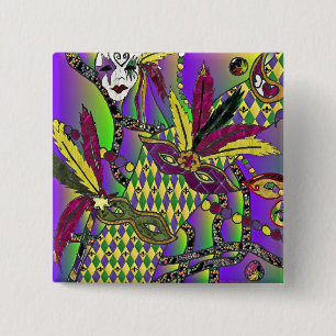 Bóton Quadrado 5.08cm A pena psicadélico do carnaval mascara o roupa do