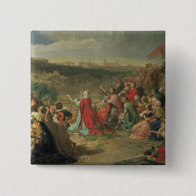 Bóton Quadrado 5.08cm A queda de Granada em 1492, 1890 (Frente)