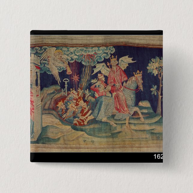 Bóton Quadrado 5.08cm A quinta trombeta e os locustídeo (Frente)