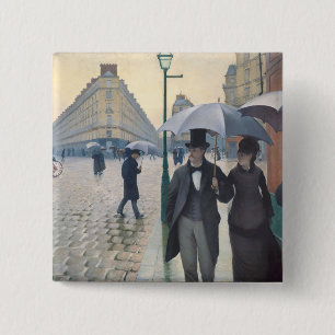 Bóton Quadrado 5.08cm A rua de Paris de Caillebotte, temps de pluie