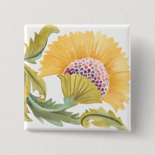 Bóton Quadrado 5.08cm Abbey Floral Azulejos - Amarelo