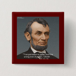 Bóton Quadrado 5.08cm Abe Lincoln & Citação Patriótica Famosa