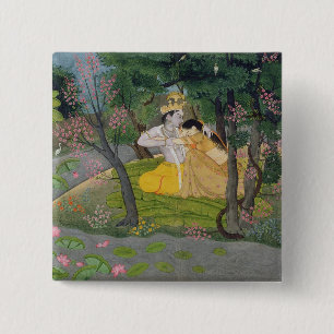Bóton Quadrado 5.08cm Abraço de Radha e de Krishna em um bosque da