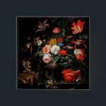 Bóton Quadrado 5.08cm Abraham Mignon O Buquê Invertido. Floral<br><div class="desc">Abraham Mignon Botão "O Buquê Invertido". Arte de renascimento floral.</div>