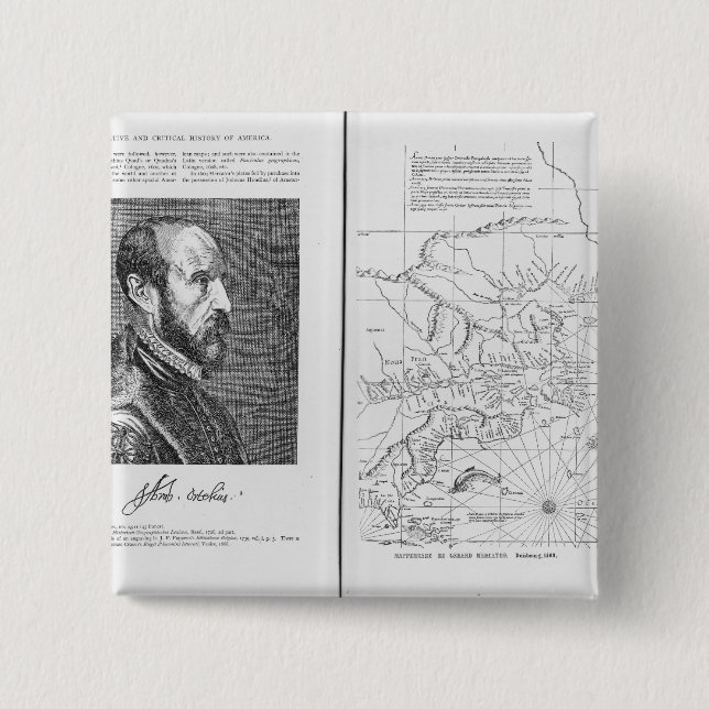 Bóton Quadrado 5.08cm Abraham Ortel Oretelius (Frente)